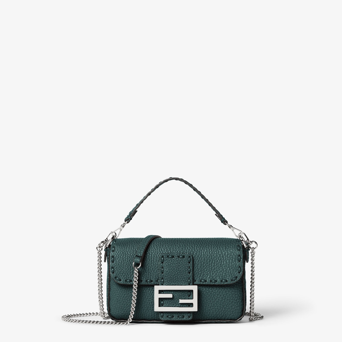 FENDI Baguette® Mini Dark green Selleria bag with 309 hand-sewn topstitches - Image 1